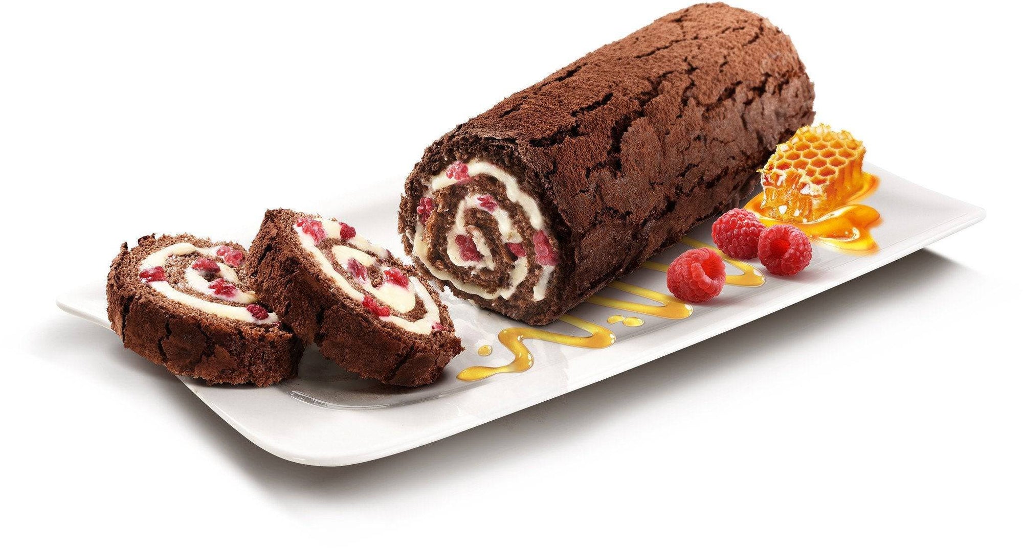 Chocolate Honey Roll with Raspberries