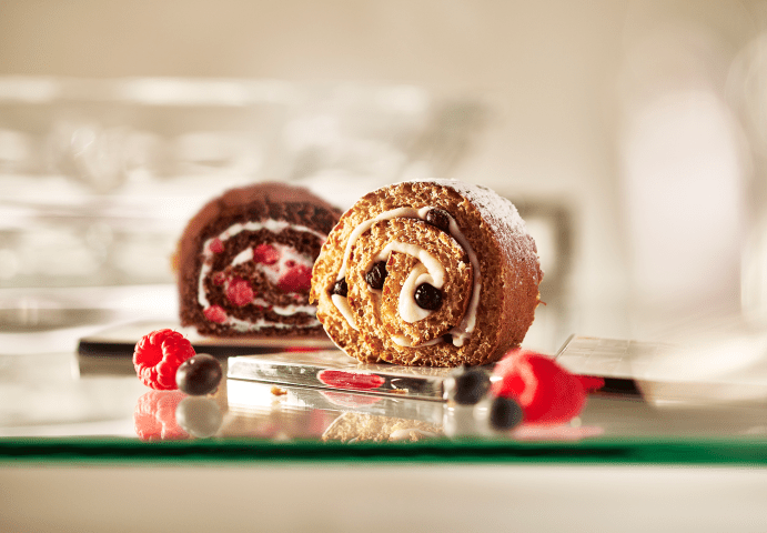 Chocolate Honey Roll with Raspberries